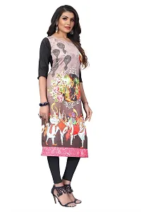 GROWMORE Women's Crepe Digital Print Straight Kurta (S, Cream)-thumb2