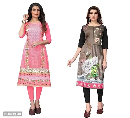 GROWMORE Women's Crepe Digital Print Straight Kurta(Pack of 2) (L, Peach  White Black)