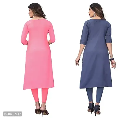 GROWMORE Women's Crepe Digital Print Straight Kurta(Pack of 2) (M, Peach  Blue Grey)-thumb2