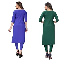 GROWMORE Women's Crepe Digital Print Straight Kurta(Pack of 2) (L, Blue  Olive Green)-thumb1