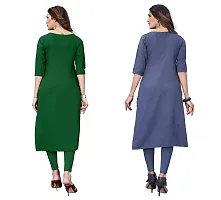 GROWMORE Women's Crepe Digital Print Straight Kurta(Pack of 2) (XL, Green  Blue Grey)-thumb1