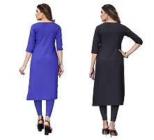 GROWMORE Women's Crepe Digital Print Straight Kurta(Pack of 2) (XXL, Blue  Silver Black)-thumb1