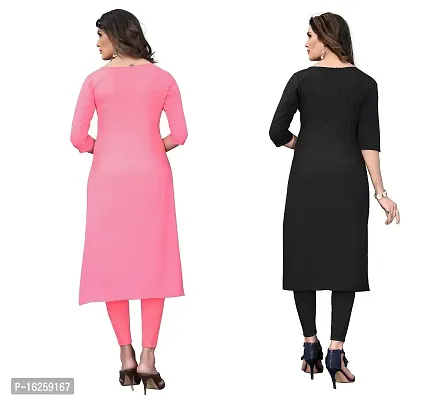 GROWMORE Women's Crepe Digital Print Straight Kurta(Pack of 2) (M, Peach  Black)-thumb2