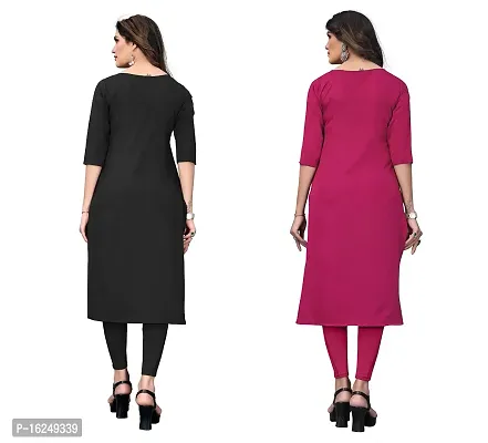 GROWMORE Women's Crepe Digital Print Straight Kurta(Pack of 2) (XL, Black  DEEP Pink)-thumb2