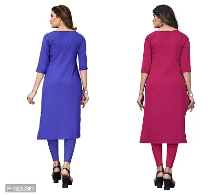 GROWMORE Women's Crepe Digital Print Straight Kurta(Pack of 2) (XL, Blue  DEEP Pink)-thumb3