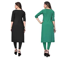 GROWMORE Women's Crepe Digital Print Straight Kurta(Pack of 2) (L, Black  Spring Green)-thumb1