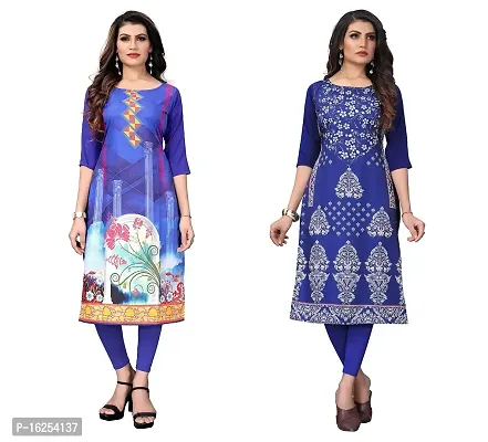 GROWMORE Women's Crepe Digital Print Straight Kurta(Pack of 2) (XL, Blue  Blue VIOLOT)