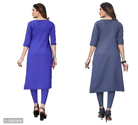 GROWMORE Women's Crepe Digital Print Straight Kurta(Pack of 2) (M, Blue  Blue Grey)-thumb2