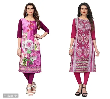 GROWMORE Women's Crepe Digital Print Straight Kurta(Pack of 2) (XL, Purple  DEEP Pink)-thumb0