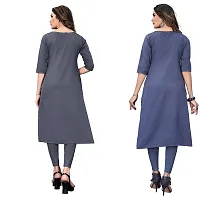 GROWMORE Women's Crepe Digital Print Straight Kurta(Pack of 2) (S, Grey  Blue Grey)-thumb1