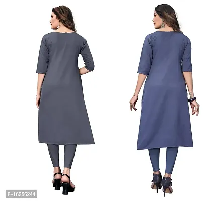 GROWMORE Women's Crepe Digital Print Straight Kurta(Pack of 2) (S, Grey  Blue Grey)-thumb2