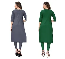 GROWMORE Women's Crepe Digital Print Straight Kurta(Pack of 2) (XL, Grey  Dark Green)-thumb1