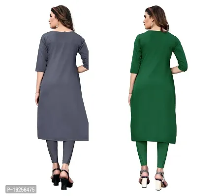 GROWMORE Women's Crepe Digital Print Straight Kurta(Pack of 2) (XL, Grey  Dark Green)-thumb2