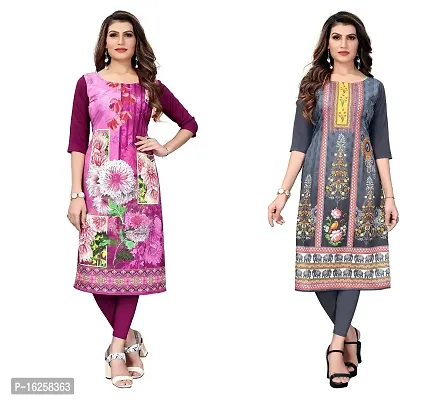 GROWMORE Women's Crepe Digital Print Straight Kurta(Pack of 2) (XXL, Purple  Grey)