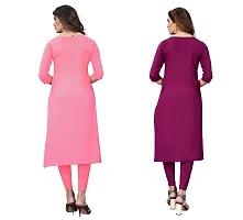 GROWMORE Women's Crepe Digital Print Straight Kurta(Pack of 2) (S, Peach  Purple)-thumb1