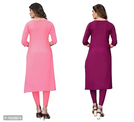 GROWMORE Women's Crepe Digital Print Straight Kurta(Pack of 2) (S, Peach  Purple)-thumb2