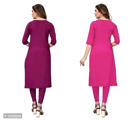 GROWMORE Women's Crepe Digital Print Straight Kurta(Pack of 2) (XXL, Purple  Pink)-thumb2