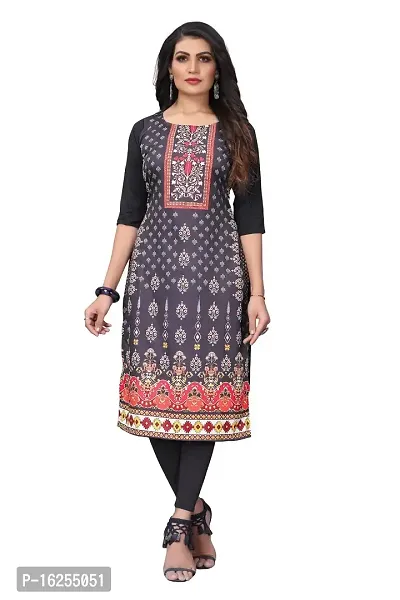 GROWMORE Women's Crepe Digital Print Straight Kurta (XXL, Black)-thumb0