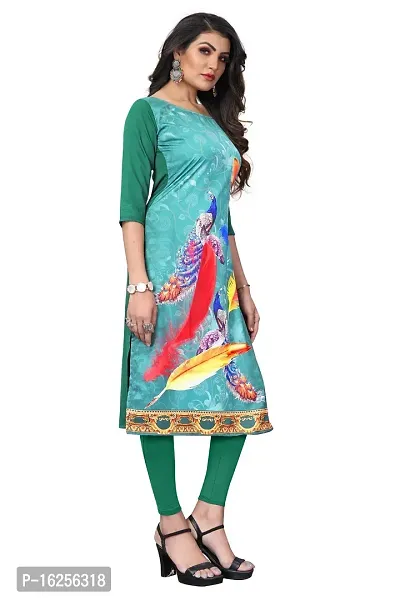 GROWMORE Women's Crepe Digital Print Straight Kurta (S, Green)-thumb4