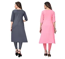 GROWMORE Women's Crepe Digital Print Straight Kurta(Pack of 2) (M, Grey  Rose Pink)-thumb1