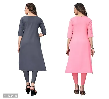 GROWMORE Women's Crepe Digital Print Straight Kurta(Pack of 2) (M, Grey  Rose Pink)-thumb2