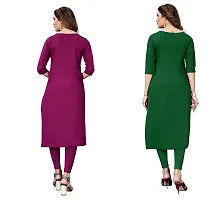 GROWMORE Women's Crepe Digital Print Straight Kurta(Pack of 2) (L, Purple  Green)-thumb1