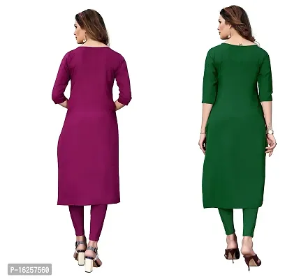 GROWMORE Women's Crepe Digital Print Straight Kurta(Pack of 2) (L, Purple  Green)-thumb2