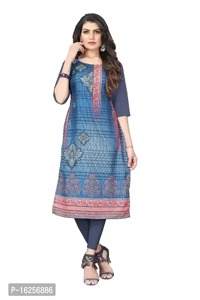 GROWMORE Women's Crepe Digital Print Straight Kurta (S, Grey)-thumb0