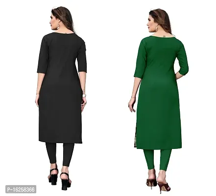 GROWMORE Women's Crepe Digital Print Straight Kurta(Pack of 2) (XL, Black  Forest Green)-thumb2