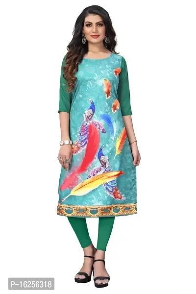 GROWMORE Women's Crepe Digital Print Straight Kurta (S, Green)-thumb0