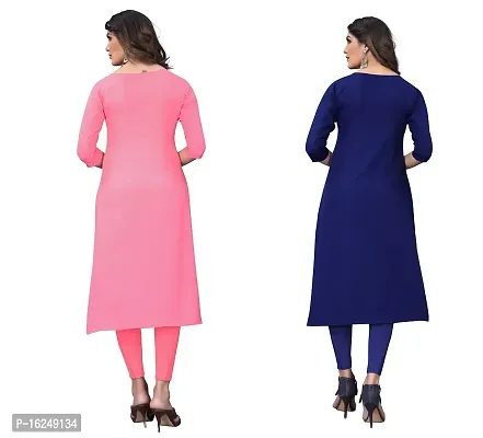 GROWMORE Women's Crepe Digital Print Straight Kurta(Pack of 2) (XL, Peach  Navy Blue)-thumb2