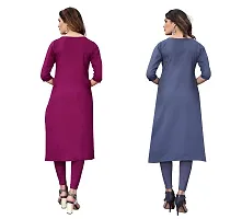 GROWMORE Women's Crepe Digital Print Straight Kurta(Pack of 2) (S, Purple  Slate Grey)-thumb1