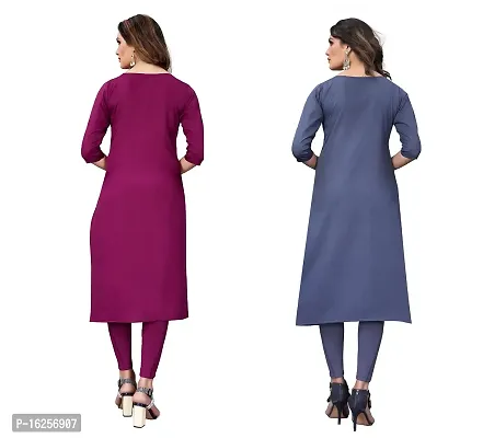 GROWMORE Women's Crepe Digital Print Straight Kurta(Pack of 2) (S, Purple  Slate Grey)-thumb2