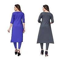 GROWMORE Women's Crepe Digital Print Straight Kurta(Pack of 2) (L, Blue  Light Grey)-thumb1