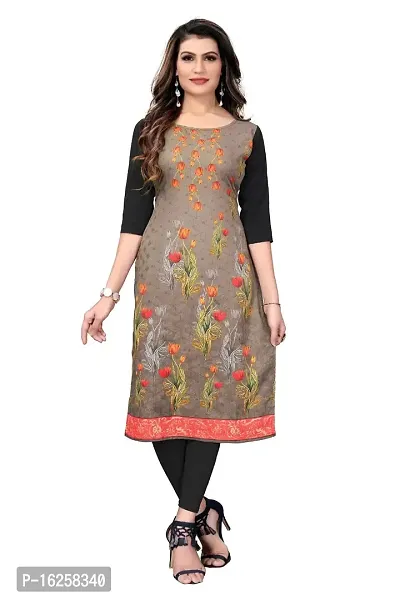 GROWMORE Women's Crepe Digital Print Straight Kurta (XXL, Cream)