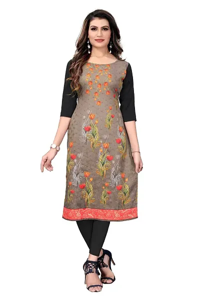 SANSKRUTI FASHION Women's Crepe Digital Print Straight Kurta (M, Brown)