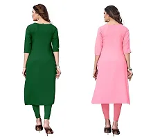 GROWMORE Women's Crepe Digital Print Straight Kurta(Pack of 2) (XL, Green  Rose Pink)-thumb1