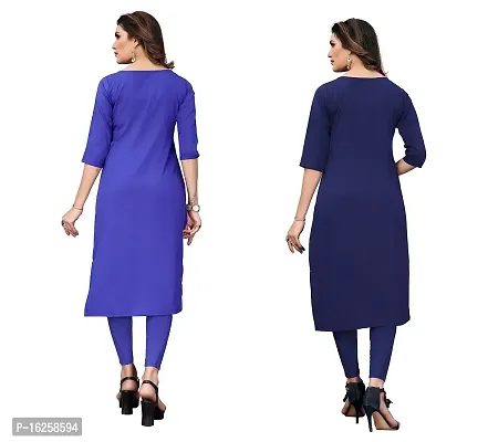 GROWMORE Women's Crepe Digital Print Straight Kurta(Pack of 2) (XXL, Blue  Dark Blue)-thumb2