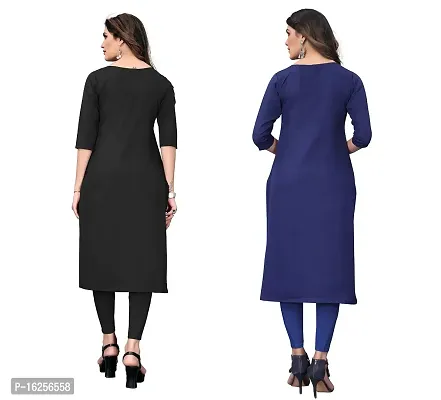 GROWMORE Women's Crepe Digital Print Straight Kurta(Pack of 2) (L, Black  Blue VIOLOT)-thumb2