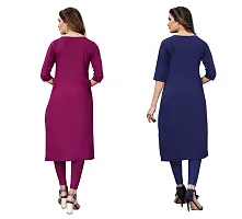 GROWMORE Women's Crepe Digital Print Straight Kurta(Pack of 2) (S, Purple  Dark Blue)-thumb1