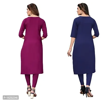 GROWMORE Women's Crepe Digital Print Straight Kurta(Pack of 2) (S, Purple  Dark Blue)-thumb2