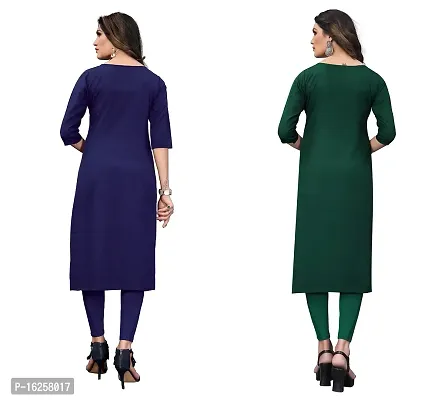 GROWMORE Women's Crepe Digital Print Straight Kurta(Pack of 2) (XL, Dark Blue  SEA Green)-thumb2