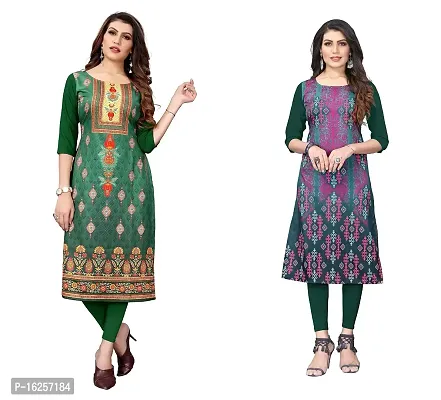 GROWMORE Women's Crepe Digital Print Straight Kurta(Pack of 2) (XXL, Green  Olive Green)-thumb0