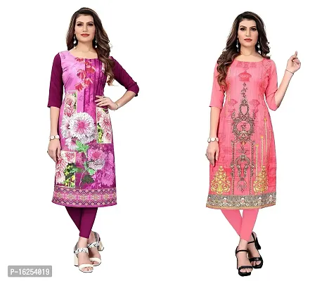 GROWMORE Women's Crepe Digital Print Straight Kurta(Pack of 2) (XXL, Purple  Coral Pink)