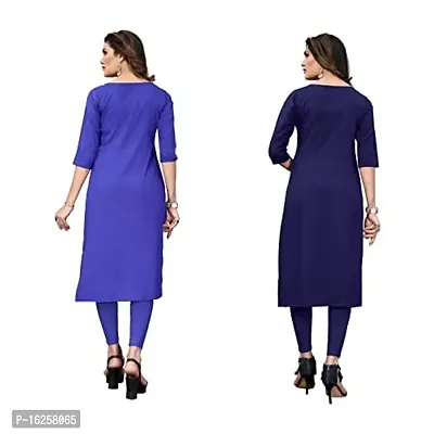 GROWMORE Women's Crepe Digital Print Straight Kurta(Pack of 2) (L, Blue  Indigo Blue)-thumb2