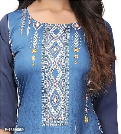 GROWMORE Women's Crepe Digital Print Straight Kurta (S, Blue Grey)-thumb5