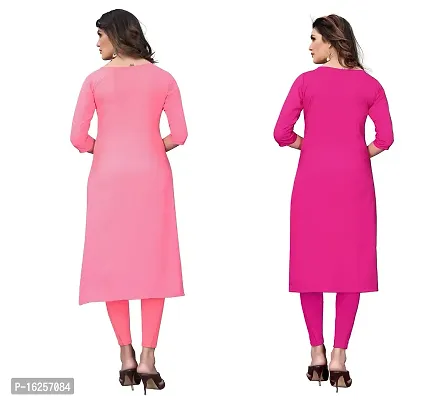 GROWMORE Women's Crepe Digital Print Straight Kurta(Pack of 2) (XL, Peach  HOT Pink)-thumb2