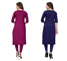 GROWMORE Women's Crepe Digital Print Straight Kurta(Pack of 2) (XL, Purple  Indigo Blue)-thumb1