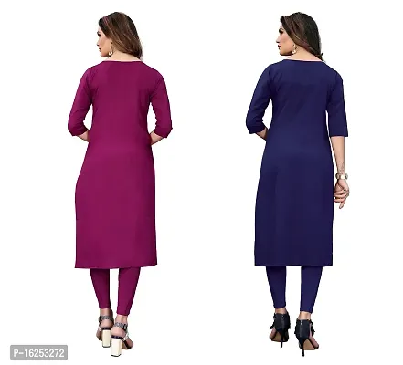 GROWMORE Women's Crepe Digital Print Straight Kurta(Pack of 2) (XL, Purple  Indigo Blue)-thumb2