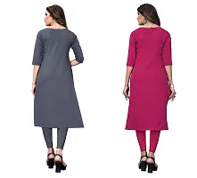 GROWMORE Women's Crepe Digital Print Straight Kurta(Pack of 2) (XL, Grey  DEEP Pink)-thumb1